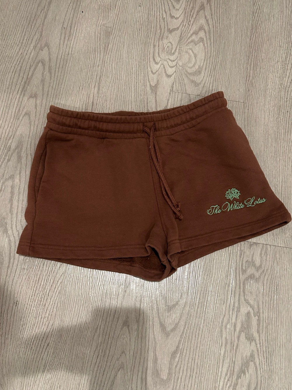 Zara Brown the white lotus collar Athletic Shorts with Green Embroidery medium